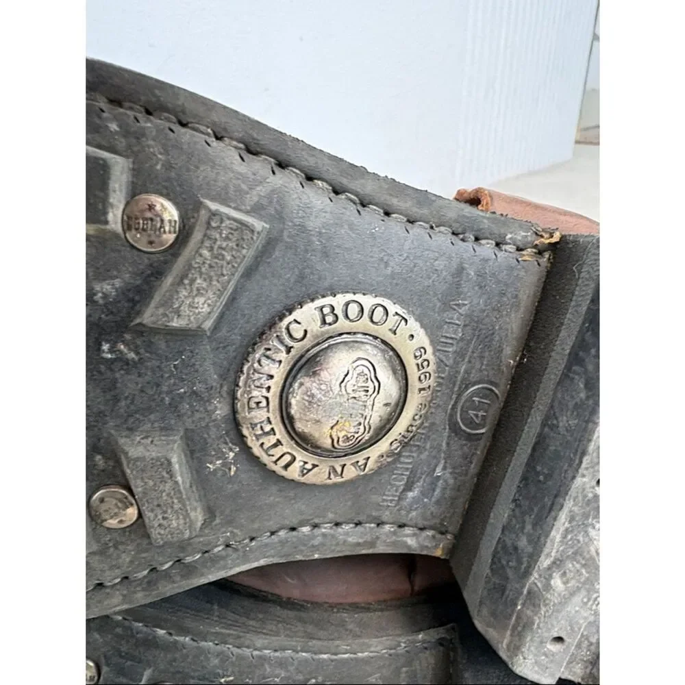 Loblan brown waxy leather biker boots